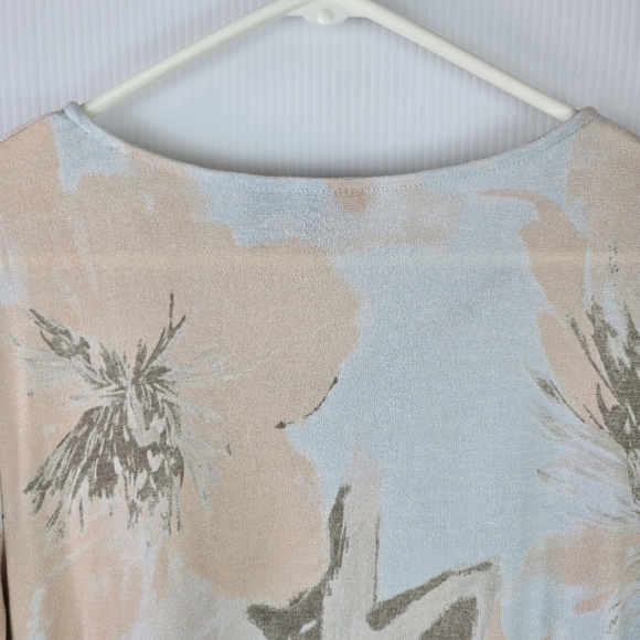 Chico's Womens Pullover Muted FloralKnit V-Neck Sweater LongSleeve Peach/Turq 2 - Picture 7 of 9